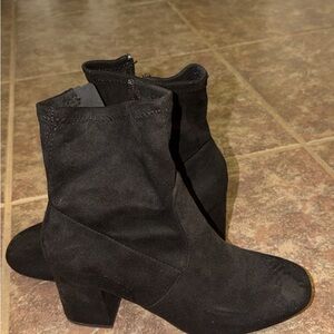 Soda Black Suede Block Heel Ankle Boots